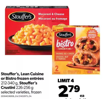 Real Canadian Superstore Stouffer's, lean cuisine or bistro frozen entrées, stouffer's crustini offer