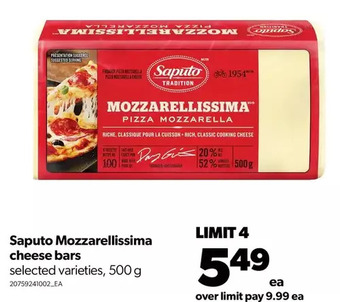 Real Canadian Superstore Saputo mozzarellissima cheese bars offer