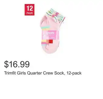 Costco Trimfit girls quarter crew sock, 12-pack offer