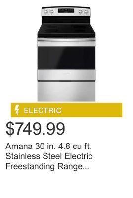 Costco Amana 30 in. 4.8 cu ft. stainless steel electric freestanding range with extra large oven window offer
