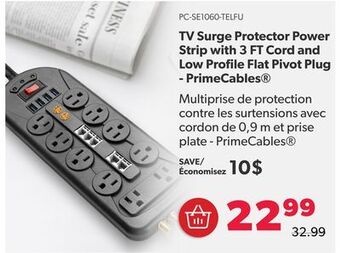 Shopper+ Tv surge protector power strip with 3 ft cord and low profile flat pivot plug - primecables® offer
