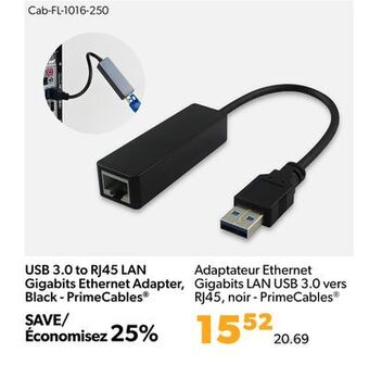 Shopper+ Usb 3.0 to rj45 lan gigabits ethernet adapter, black - primecables® offer