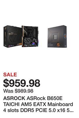 Newegg Asrock b650e taichi am5 eatx mainboard 4 slots ddr5 pcie 5.0 x16 5 m.2 slots 2.5gb lanwifi 6e hdmi 2.1 port 5.1 audio alc4082 offer