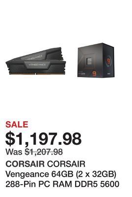 Newegg Corsair vengeance 64gb (2 x 32gb) 288-pin pc ram ddr5 5600 (pc5 44800) xmp 3.0 amd expo desktop memory model cmk64gx5m2b5600z offer