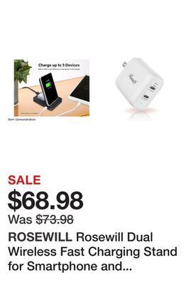 Newegg Rosewill dual wireless fast charging stand for smartphone and wireless earbuds case charge 3 devices simultaneously 5w/7.5w/1 offer