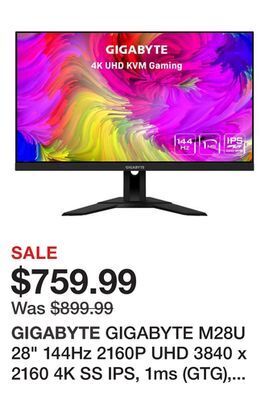 Newegg Gigabyte m28u 28" 144hz 2160p uhd 3840 x 2160 4k ss ips, 1ms (gtg), 94% dci-p3, hdr ready, freesync premium pro, 1 x displayp offer
