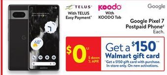 Walmart Google pixel 7 postpaid phone offer
