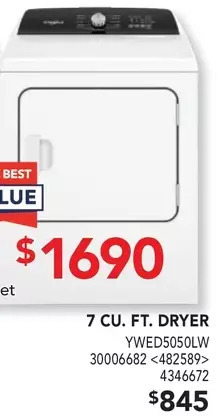 Lowe's Whirlpool 7 cu. ft. dryer offer