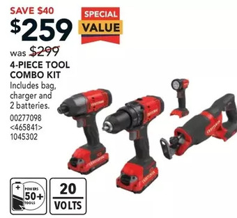 Lowe's Craftsman 4-piece tool combo kit offer