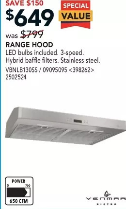Lowe's Venmar range hood offer
