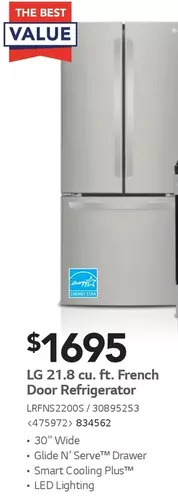 Lowe's Lg 21.8 cu. ft. french door refrigerator offer