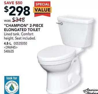Lowe's American standard "champion" 2-piece elongated toilet offer