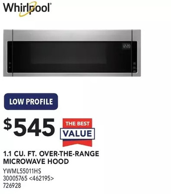 Lowe's Whirlpool 1.1 cu. ft. over-the-range microwave hood offer