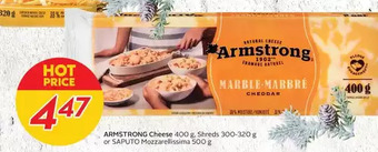 Armstrong cheese, shreds or saputo mozzarellissima