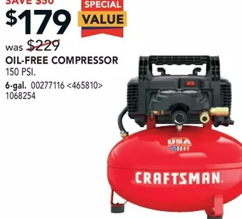 RONA Craftsman oil-free compressor offer
