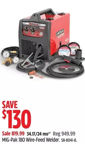Canadian Tire Lincoln electric mig-pak 180 wire-feed welder offer