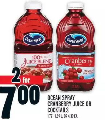 Metro Ocean spray cranberry juice or cocktails offer
