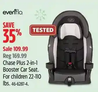 Canadian Tire Evenflo chase plus 2-in-1 booster car seat for children offer