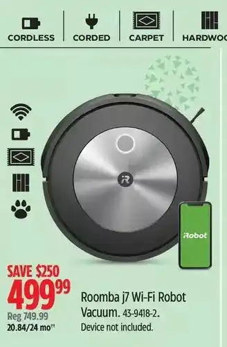 Canadian Tire Roomba j7 wi-fi robot vacuum offer