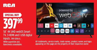 Canadian Tire Rca 58" 4k uhd webos smart tv offer