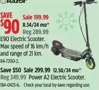 Canadian Tire Razor e90 electric scooter | power a2 electric scooter offer