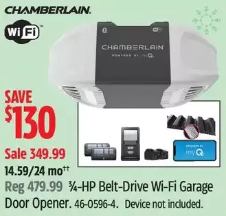Canadian Tire Chamberlain 3/4-hp belt-drive wi-fi garage door opener offer