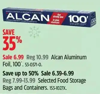 Canadian Tire Alcan aluminum foil | food storage bags and containers offer