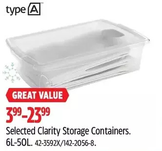 Canadian Tire Type a clarity storage containers offer