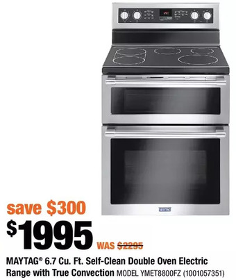 Home Depot Maytag 6.7 cu. ft. self-clean double oven electric range with true convection offer