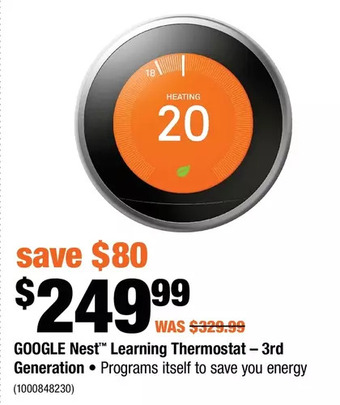 Home Depot Google nest learning thermostat - 3rd generation offer