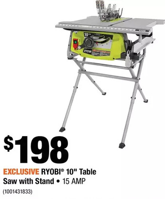 Home Depot Ryobi 10" table saw with stand offer
