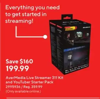 Staples Avermedia live steamer 311 kit and youtuber starter pack offer