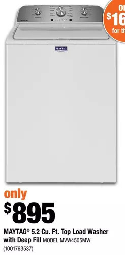 Home Depot Maytag 5.2 cu. ft. top load washer with deep fill offer