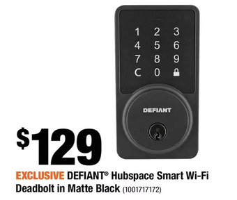 Home Depot Defiant hubspace smart wi-fi deadbolt in matte black offer