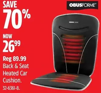 Canadian Tire Obusforme back &seat heated car cushion offer