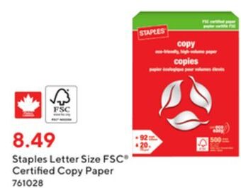 Staples Staples letter size fsc® certified copy paper offer