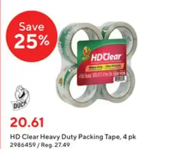 Staples Duck hd clear heavy duty packing tape 4 pk offer