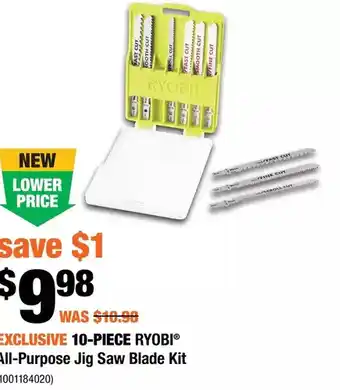 Home Depot 10-piece ryobi all-purpose jig saw blade kit offer