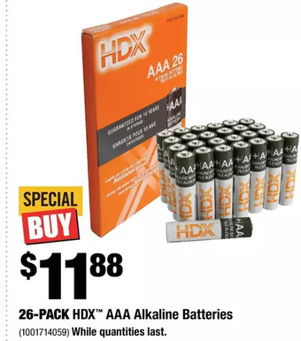Home Depot 26-pack hdx aaa alkaline batteries offer
