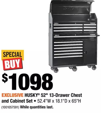 Home Depot Husky 52" 13-drawer chest and cabinet set offer