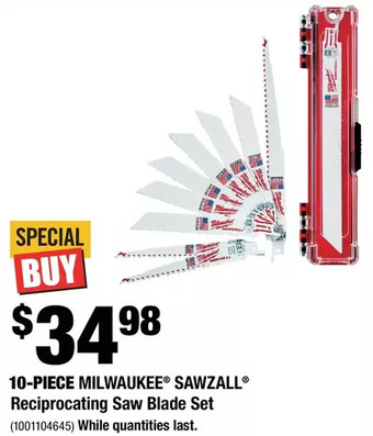 Home Depot 10-piece milwaukee sawzall reciprocating saw blade set offer