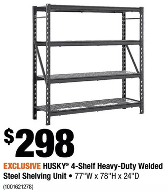 Home Depot Husky 4-shelf heavy-duty welded steel shelving unit offer