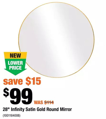 Home Depot 28" infinity satin gold round mirror offer