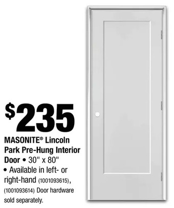 Home Depot Masonite lincoln park pre-hung interior door offer