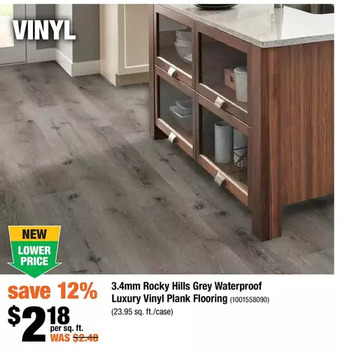 Home Depot 3.4mm rocky hills grey waterproof luxury vinyl plank flooring offer