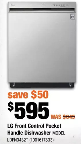 Home Depot Lg front control pocket handle dishwasher offer