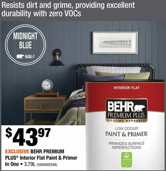 Home Depot Behr premium plus interior flat paint & primer in one offer