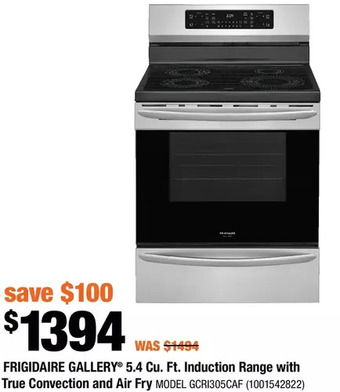 Home Depot Frigidaire gallery 5.4 cu. ft. induction range with true convection and air fry offer