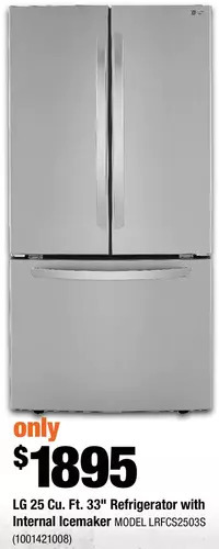 Home Depot Lg 25 cu. ft. 33" refrigerator with internal icemaker offer