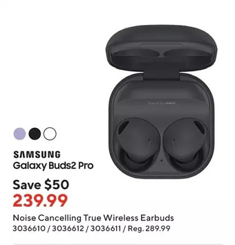 Staples Samsung galaxy buds2 pro noise cancelling true wireless earbuds offer